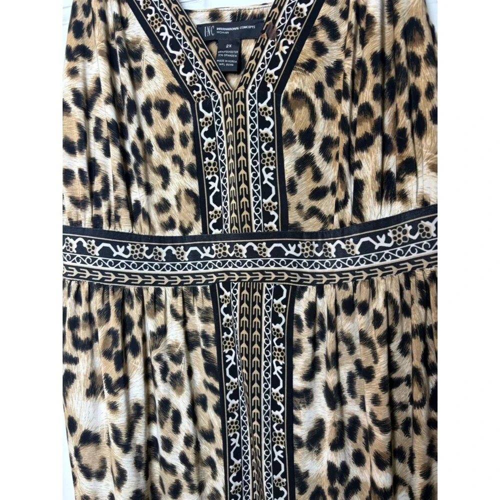 INC Leopard Brown Print Maxi Dress Women’s 2X Very Soft Excellent Condition - Picture 3 of 6